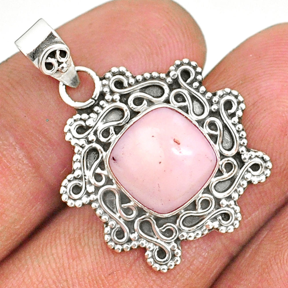 925 sterling silver 4.67cts natural pink opal cushion handmade pendant r85089
