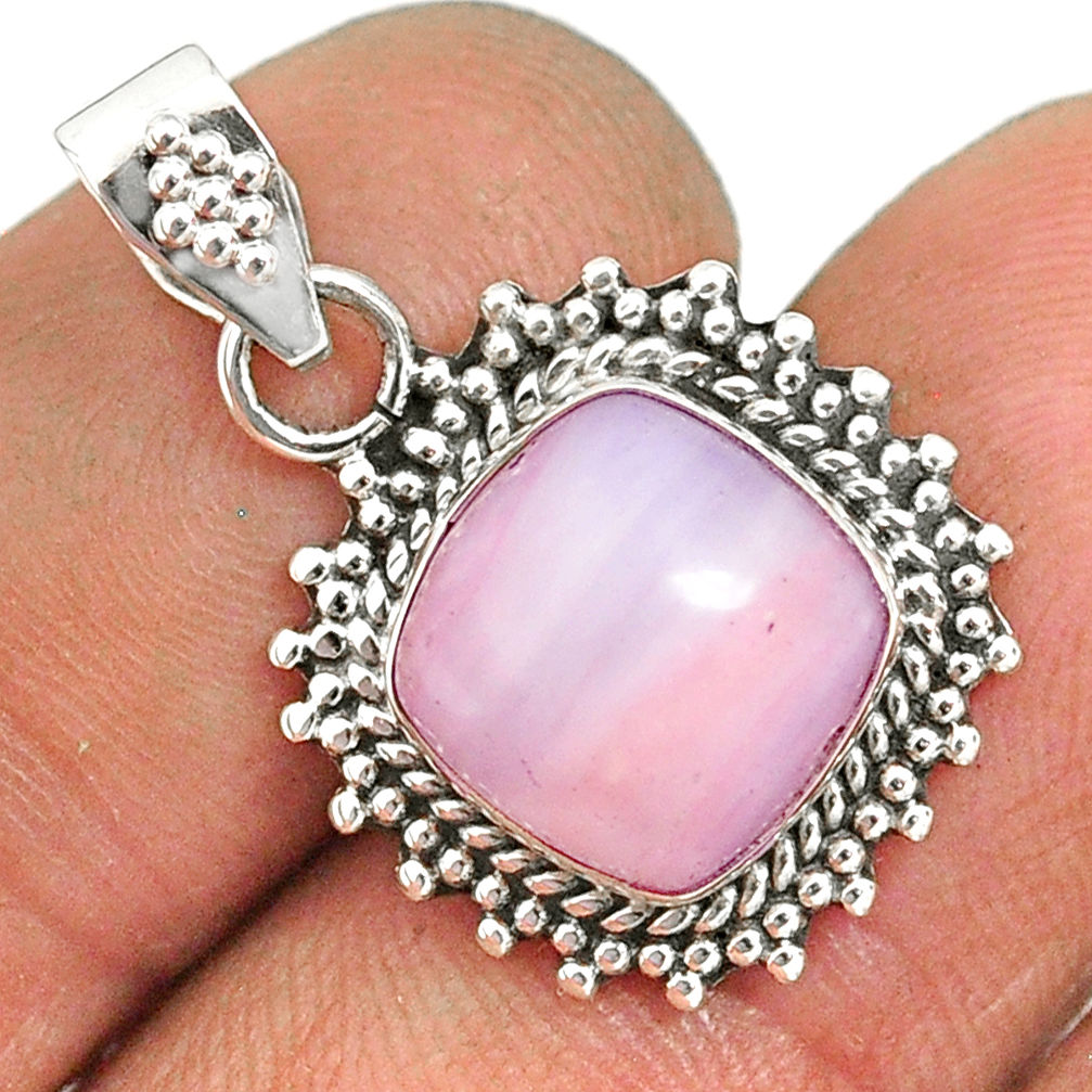 925 sterling silver 4.56cts natural pink opal cushion handmade pendant r85132