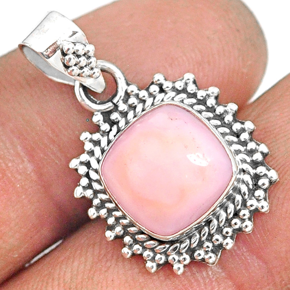 925 sterling silver 4.56cts natural pink opal cushion handmade pendant r85135