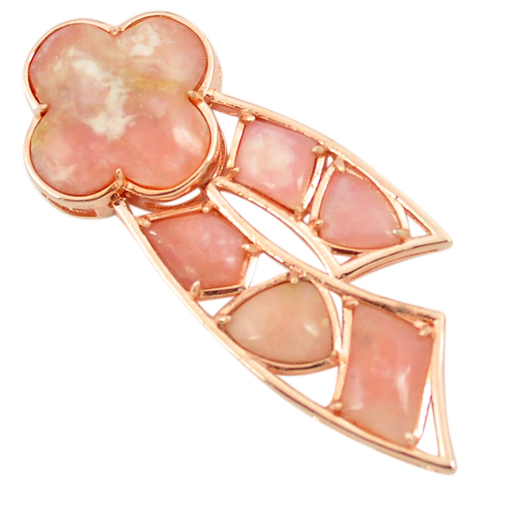 LAB 925 sterling silver natural pink opal fancy 14k gold pendant a76555 c13964