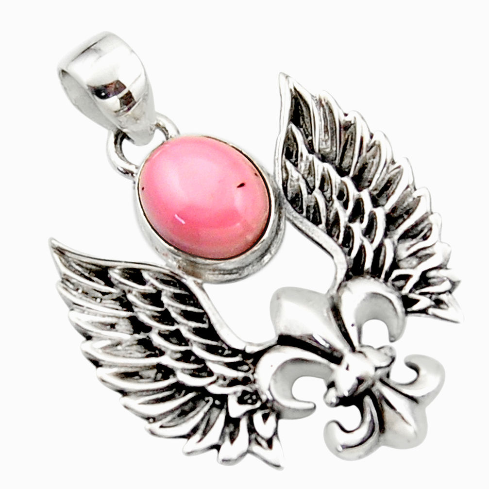925 sterling silver 4.31cts natural pink opal feather charm pendant r52889