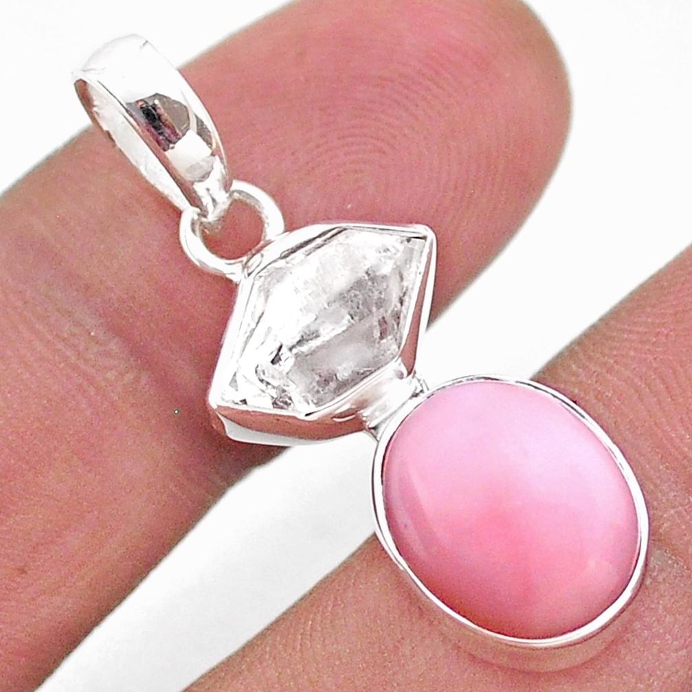 925 sterling silver 9.25cts natural pink opal herkimer diamond pendant t49083
