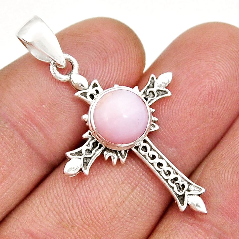 925 sterling silver 2.85cts natural pink opal holy cross pendant jewelry y5990