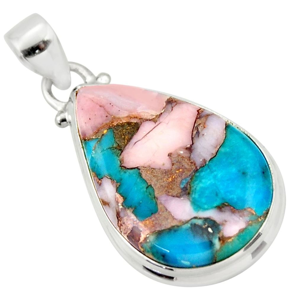925 sterling silver 16.20cts natural pink opal in turquoise pear pendant r33789