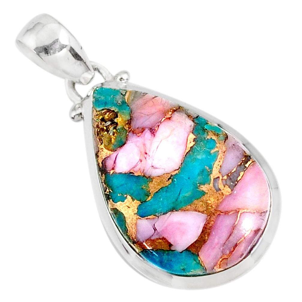 925 sterling silver 14.25cts natural pink opal in turquoise pear pendant r81244
