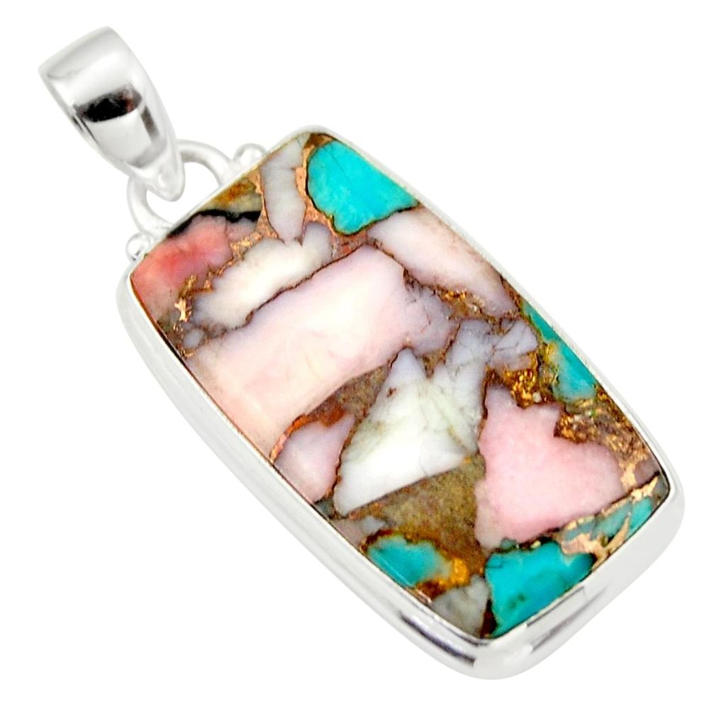 925 sterling silver 18.70cts natural pink opal in turquoise pendant r33768