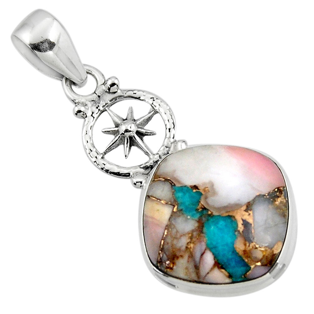 925 sterling silver 12.93cts natural pink opal in turquoise pendant r47852