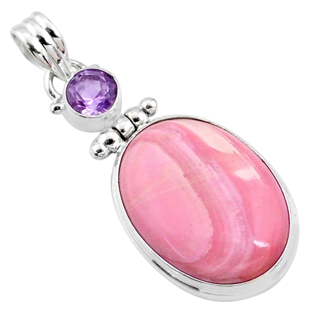 925 sterling silver 15.65cts natural pink opal oval amethyst pendant r66223