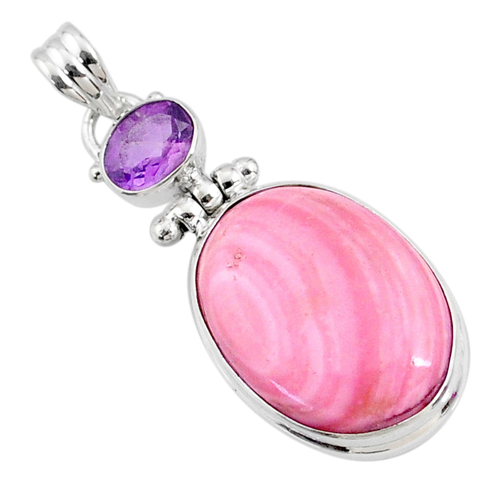 925 sterling silver 16.23cts natural pink opal oval amethyst pendant r66240