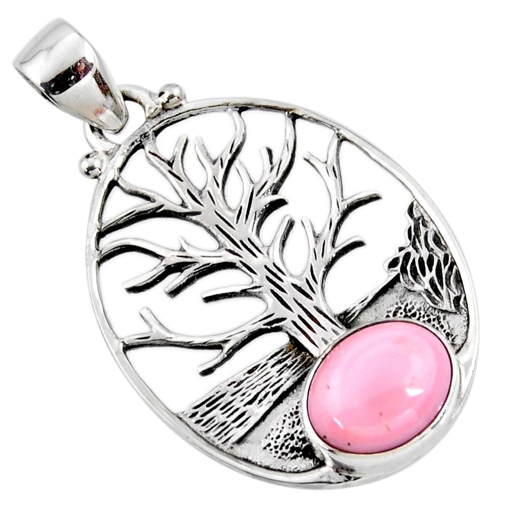 925 sterling silver 4.40cts natural pink opal oval tree of life pendant r53005