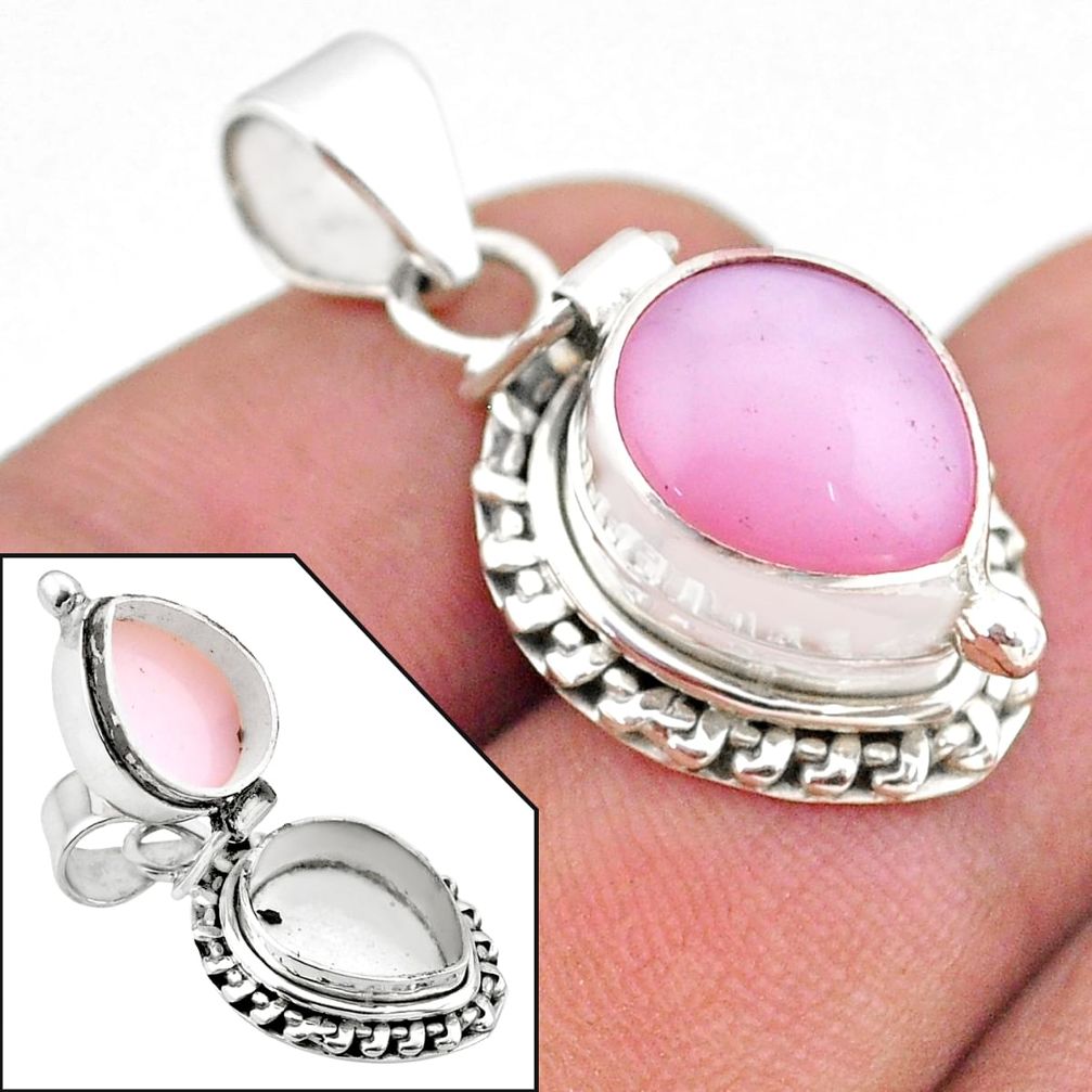925 sterling silver 5.34cts natural pink opal poison box pendant jewelry t45440