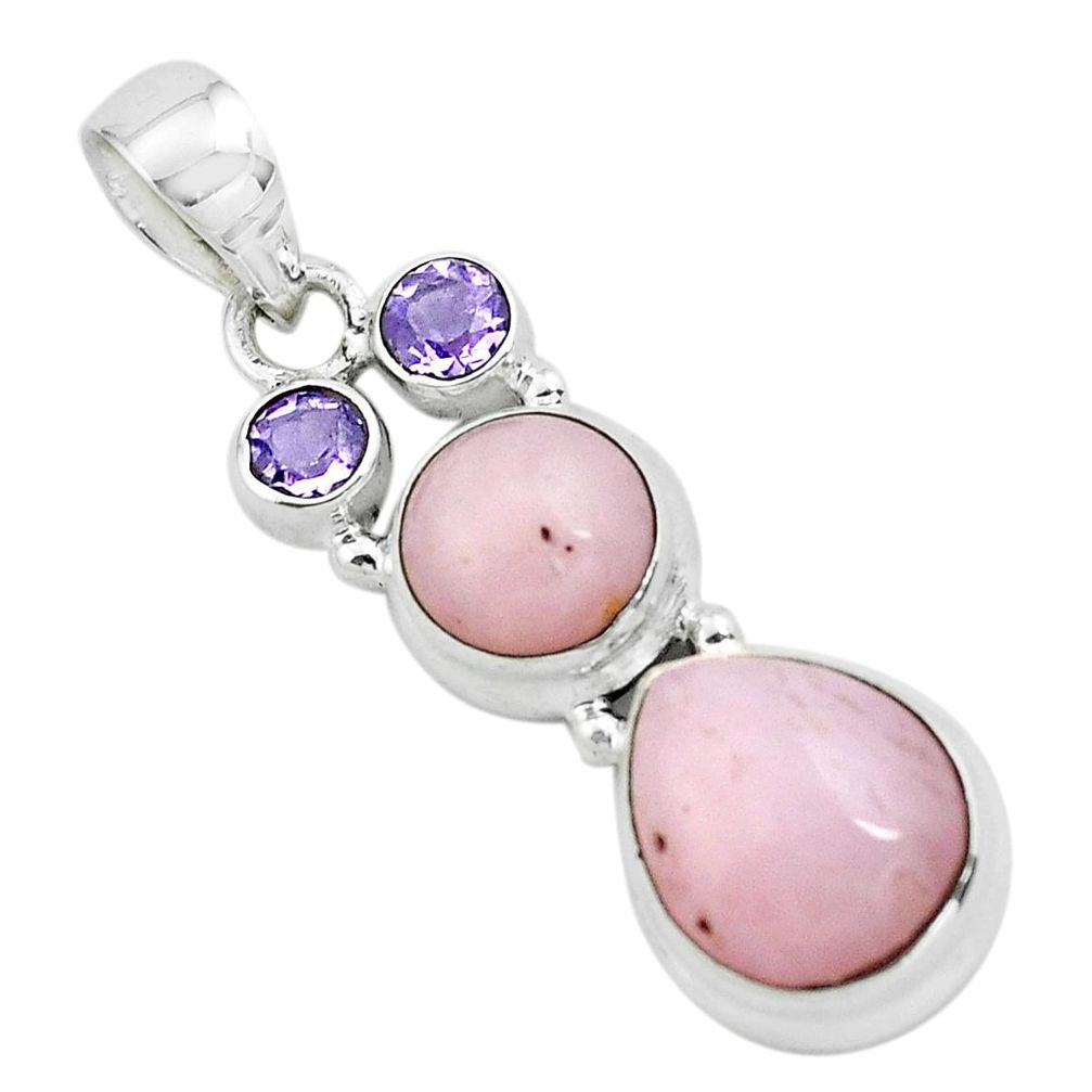 925 sterling silver 7.54cts natural pink opal purple amethyst pendant p67406