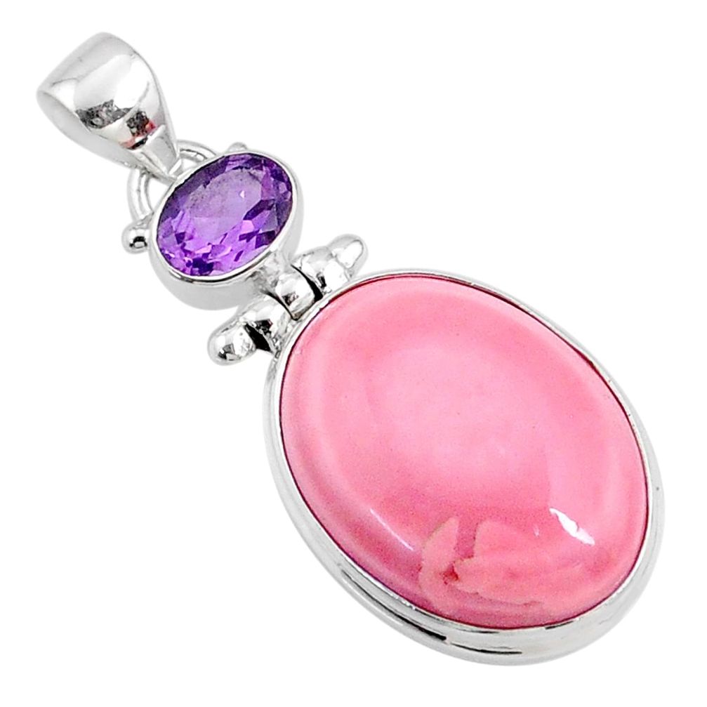 925 sterling silver 16.73cts natural pink opal purple amethyst pendant r66234
