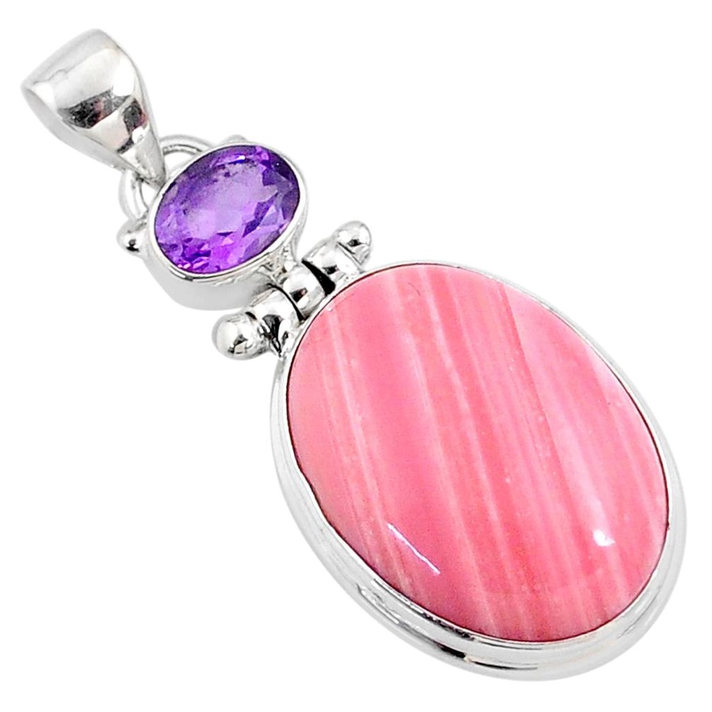 925 sterling silver 16.57cts natural pink opal purple amethyst pendant r66244