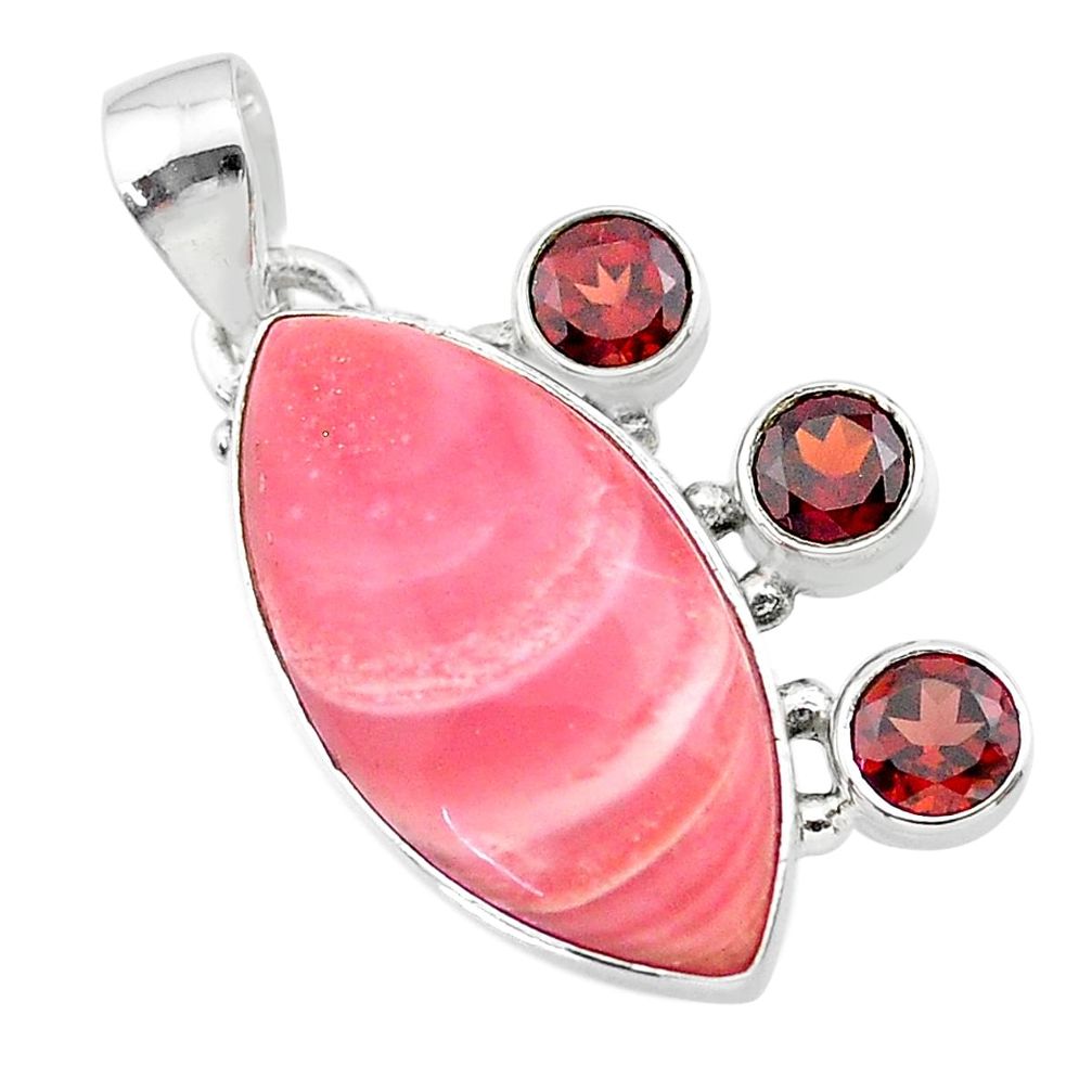 925 sterling silver 13.67cts natural pink opal red garnet pendant jewelry t30403