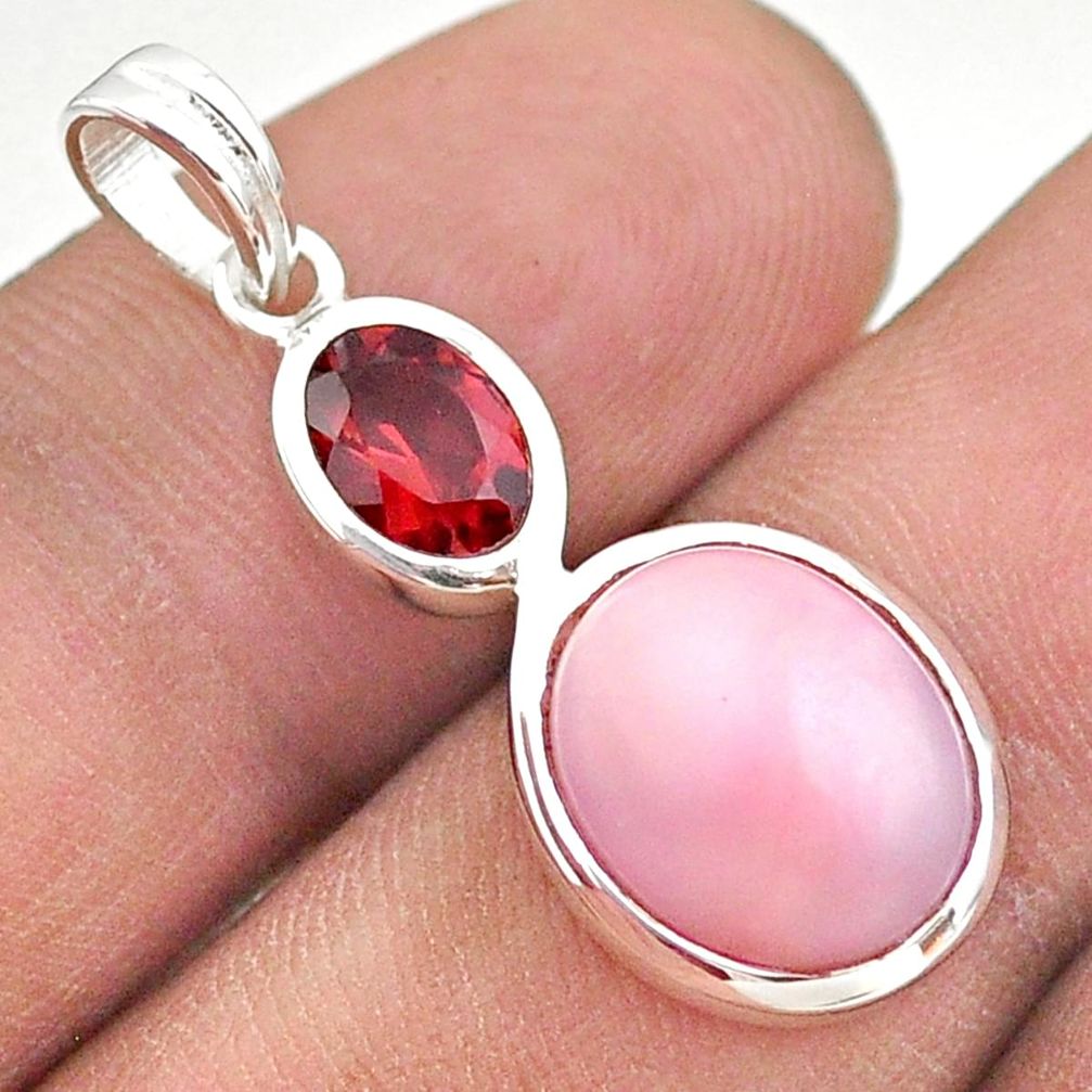 925 sterling silver 6.67cts natural pink opal red garnet pendant jewelry t43104