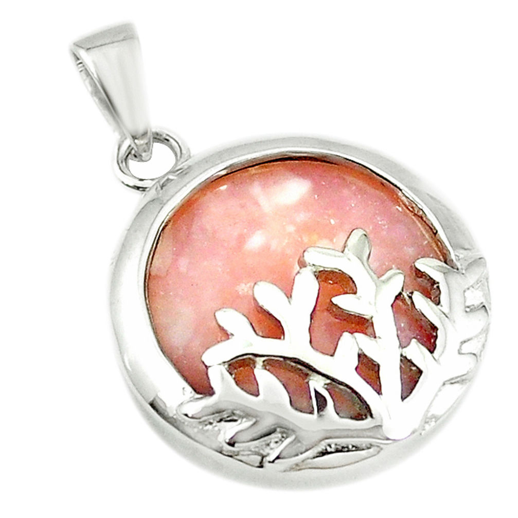 LAB 925 sterling silver natural pink opal round pendant jewelry a68303 c14115