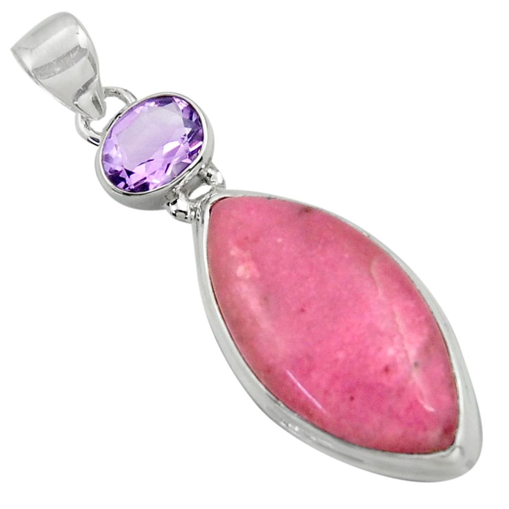 925 sterling silver 18.70cts natural pink petalite amethyst pendant r39143