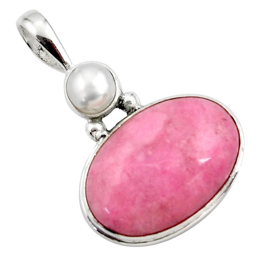 925 sterling silver 16.18cts natural pink petalite white pearl pendant r27713