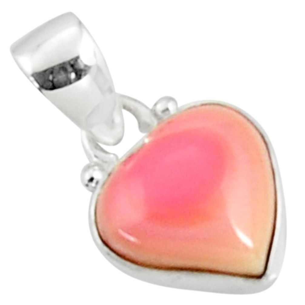 925 sterling silver 6.36cts natural pink queen conch shell heart pendant r50957