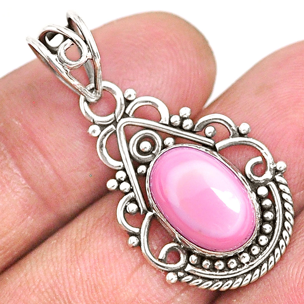 925 sterling silver 3.92cts natural pink queen conch shell oval pendant r94004