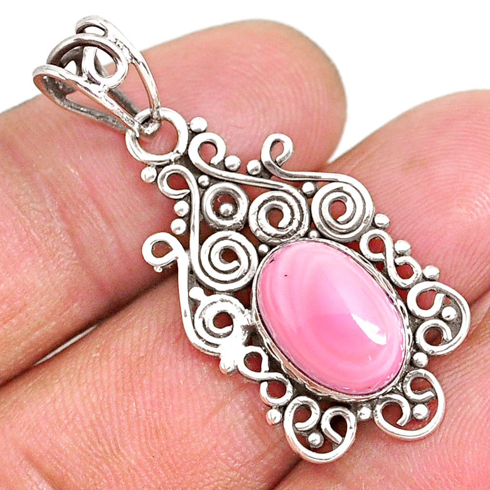 925 sterling silver 3.84cts natural pink queen conch shell oval pendant r94007