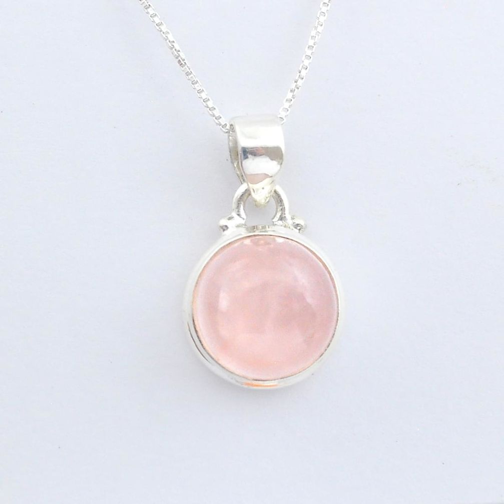 925 sterling silver 6.71cts natural pink rose quartz 18' chain pendant u56783