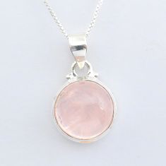 925 sterling silver 9.11cts natural pink rose quartz 18' chain pendant u56790