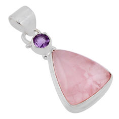 925 sterling silver 13.49cts natural pink rose quartz amethyst pendant n37807