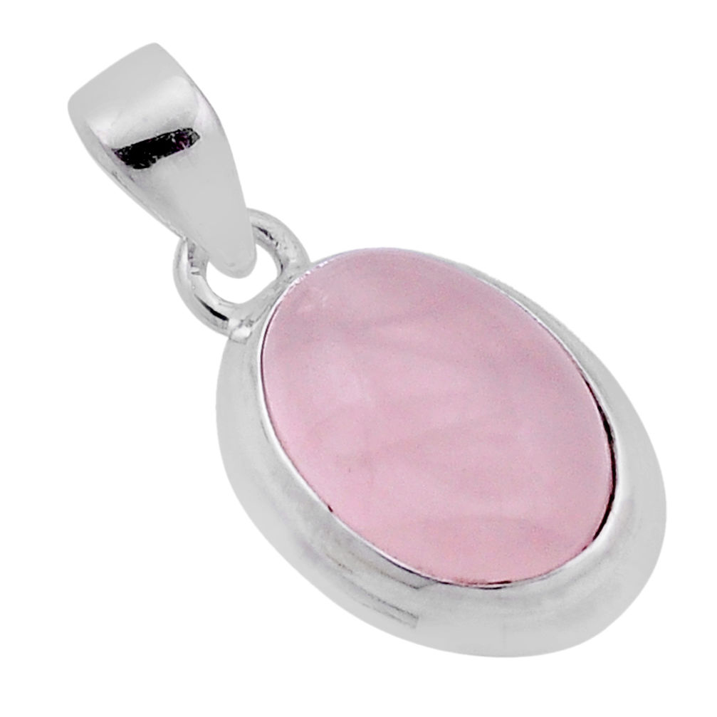 925 sterling silver 5.80cts natural pink rose quartz oval pendant jewelry n40965
