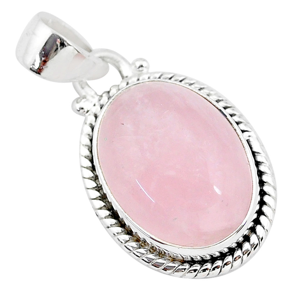 925 silver 9.27cts natural pink rose quartz oval handmade pendant r96227