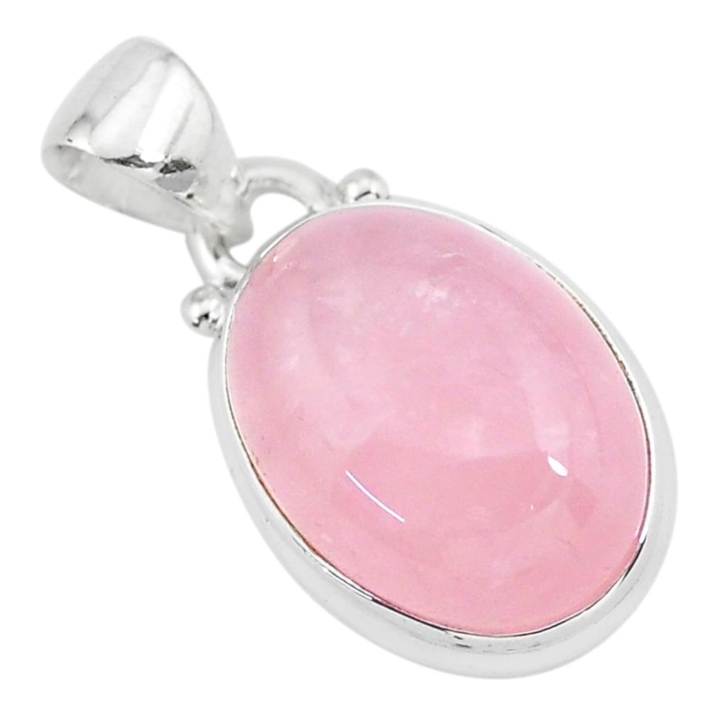 925 silver 9.86cts natural pink rose quartz oval handmade pendant r96491