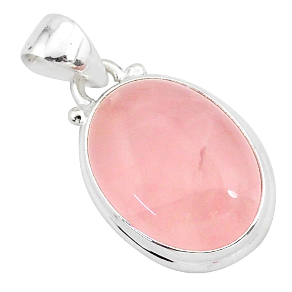 925 sterling silver 12.18cts natural pink rose quartz oval pendant r96316