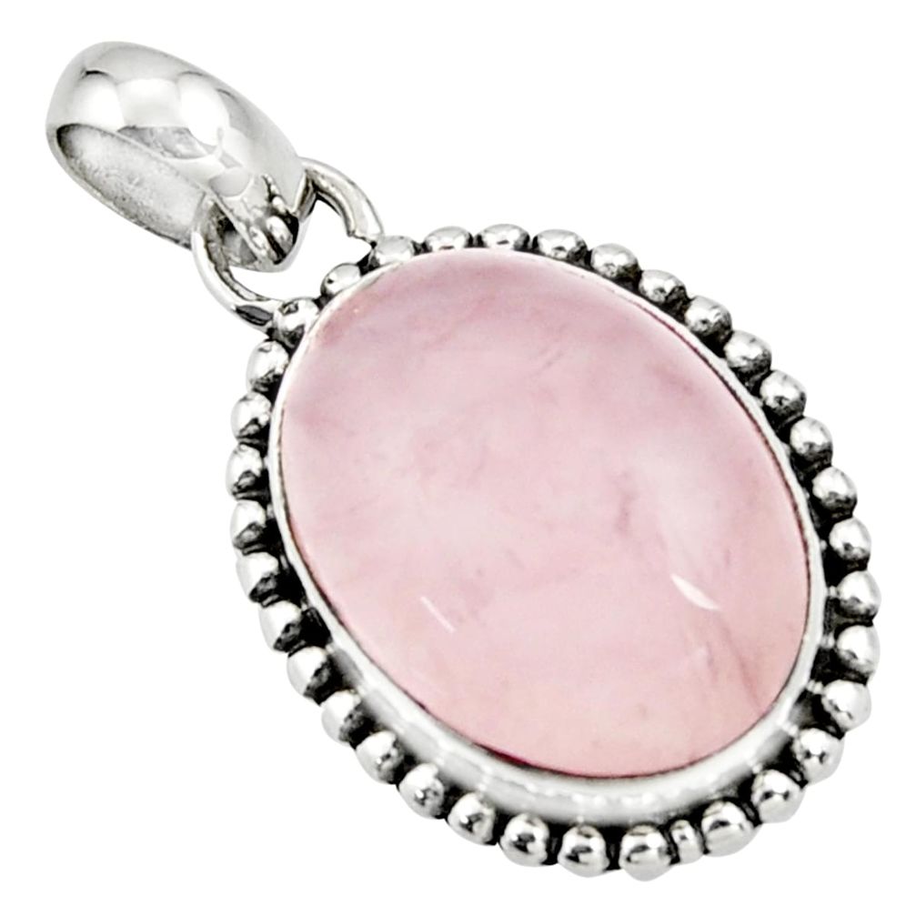 925 sterling silver 14.23cts natural pink rose quartz oval shape pendant r26523