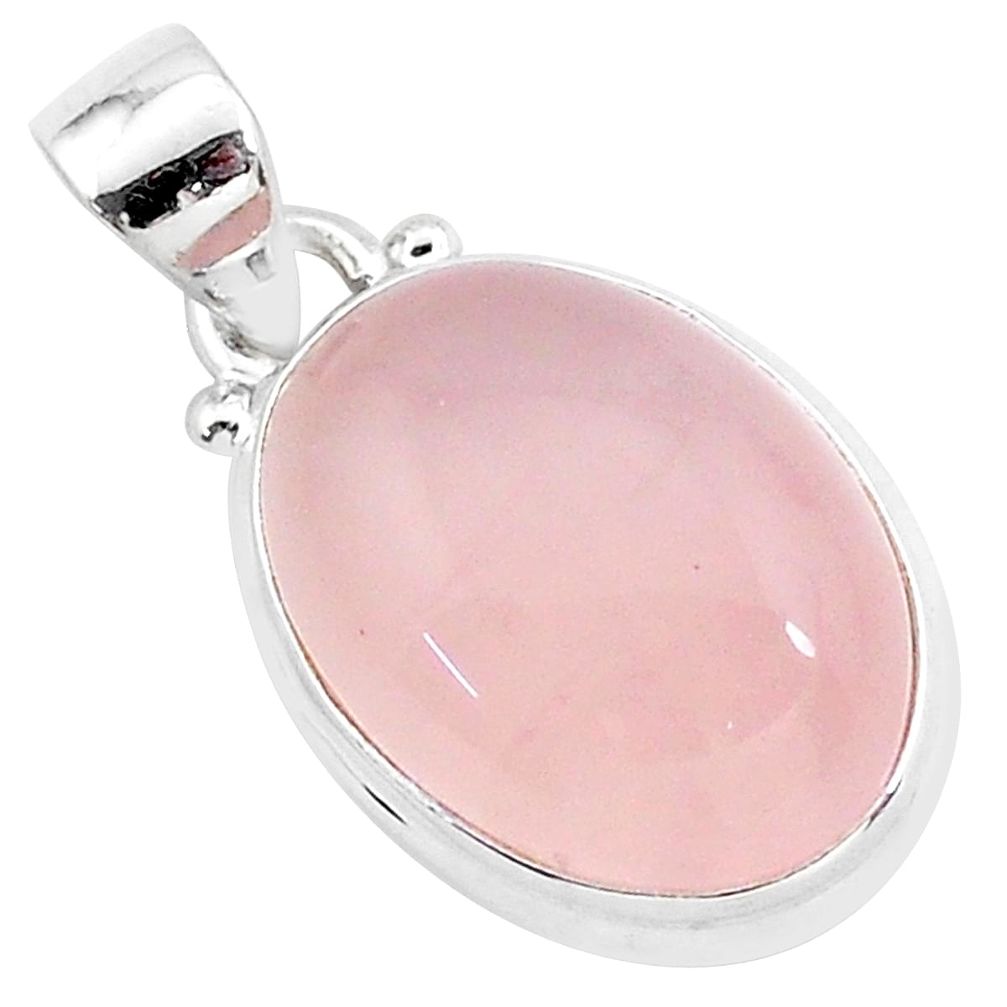 925 sterling silver 14.18cts natural pink rose quartz oval shape pendant r96304