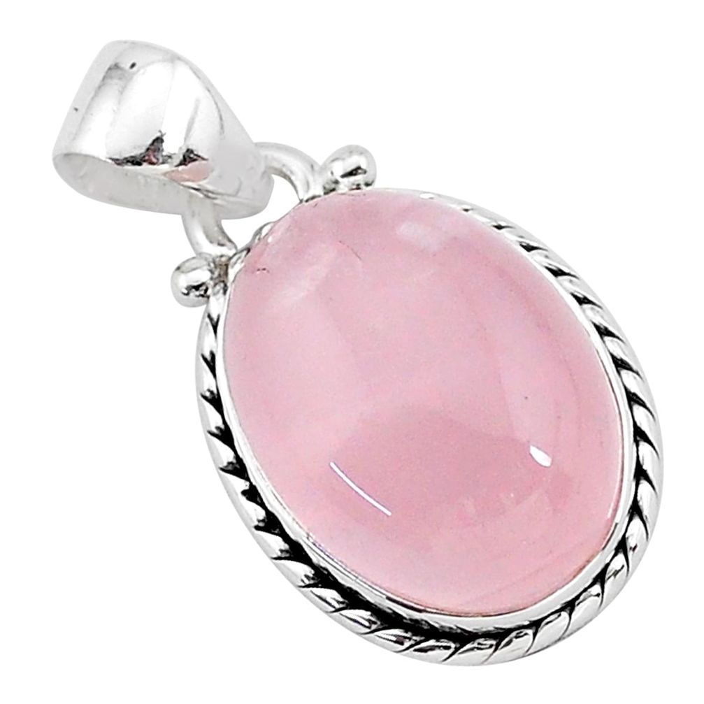 925 sterling silver 10.27cts natural pink rose quartz oval shape pendant r96479