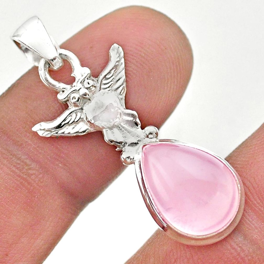 925 sterling silver 5.54cts natural pink rose quartz owl pendant jewelry t46000