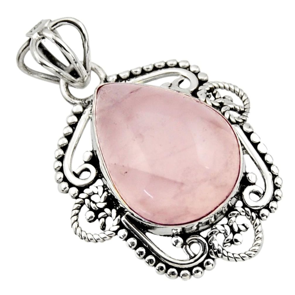 925 sterling silver 11.73cts natural pink rose quartz pendant jewelry r32330