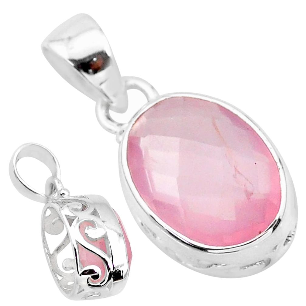 925 sterling silver 5.59cts natural pink rose quartz pendant jewelry t33870