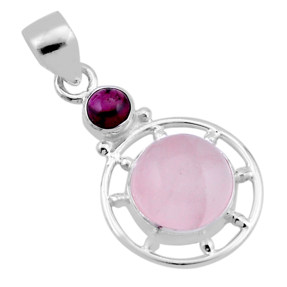 925 sterling silver 5.29cts natural pink rose quartz red garnet pendant n41623
