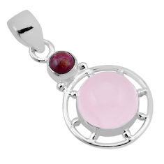 925 sterling silver 5.76cts natural pink rose quartz red garnet pendant n41640