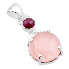 925 sterling silver 10.05cts natural pink rose quartz red garnet pendant t64330