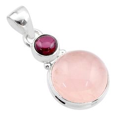 925 sterling silver 11.71cts natural pink rose quartz red garnet pendant t64335