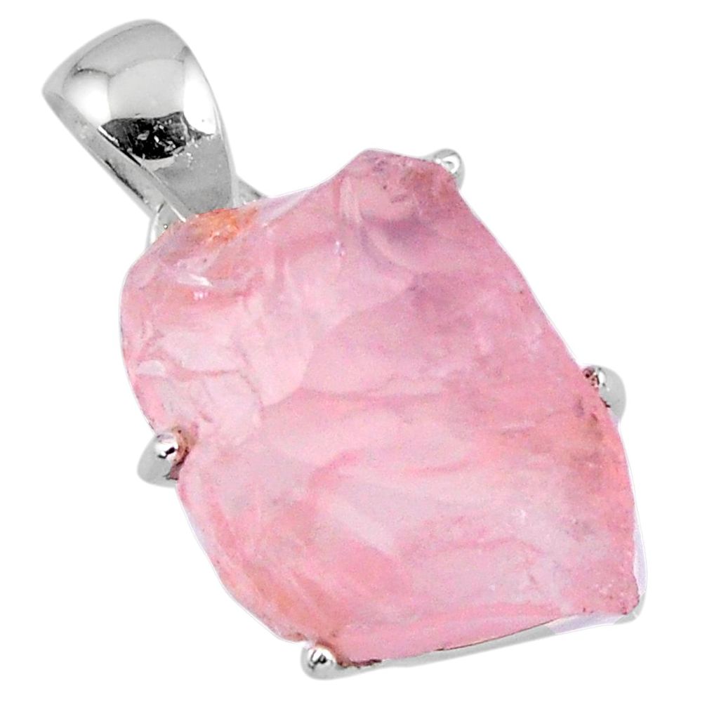 925 sterling silver 14.18cts natural pink rose quartz rough fancy pendant r56639