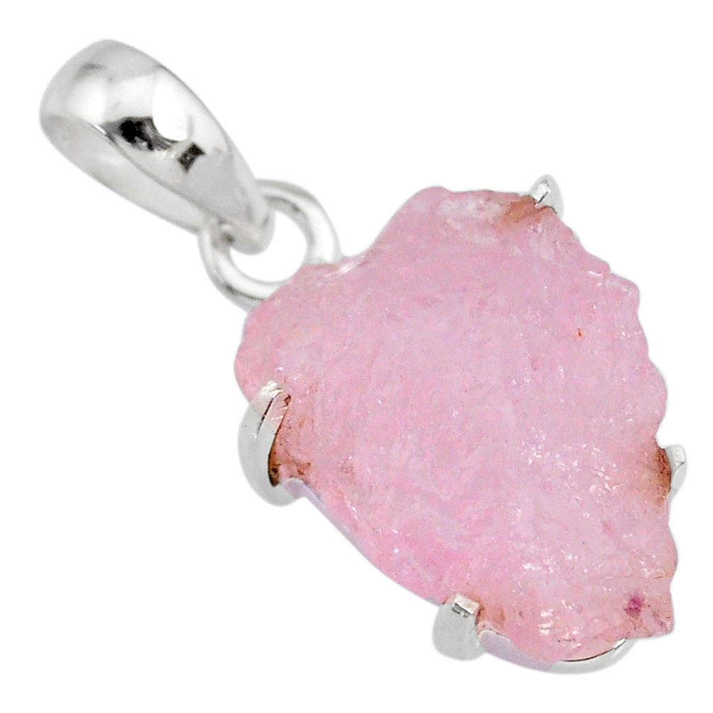 925 sterling silver 12.19cts natural pink rose quartz raw fancy pendant r83010