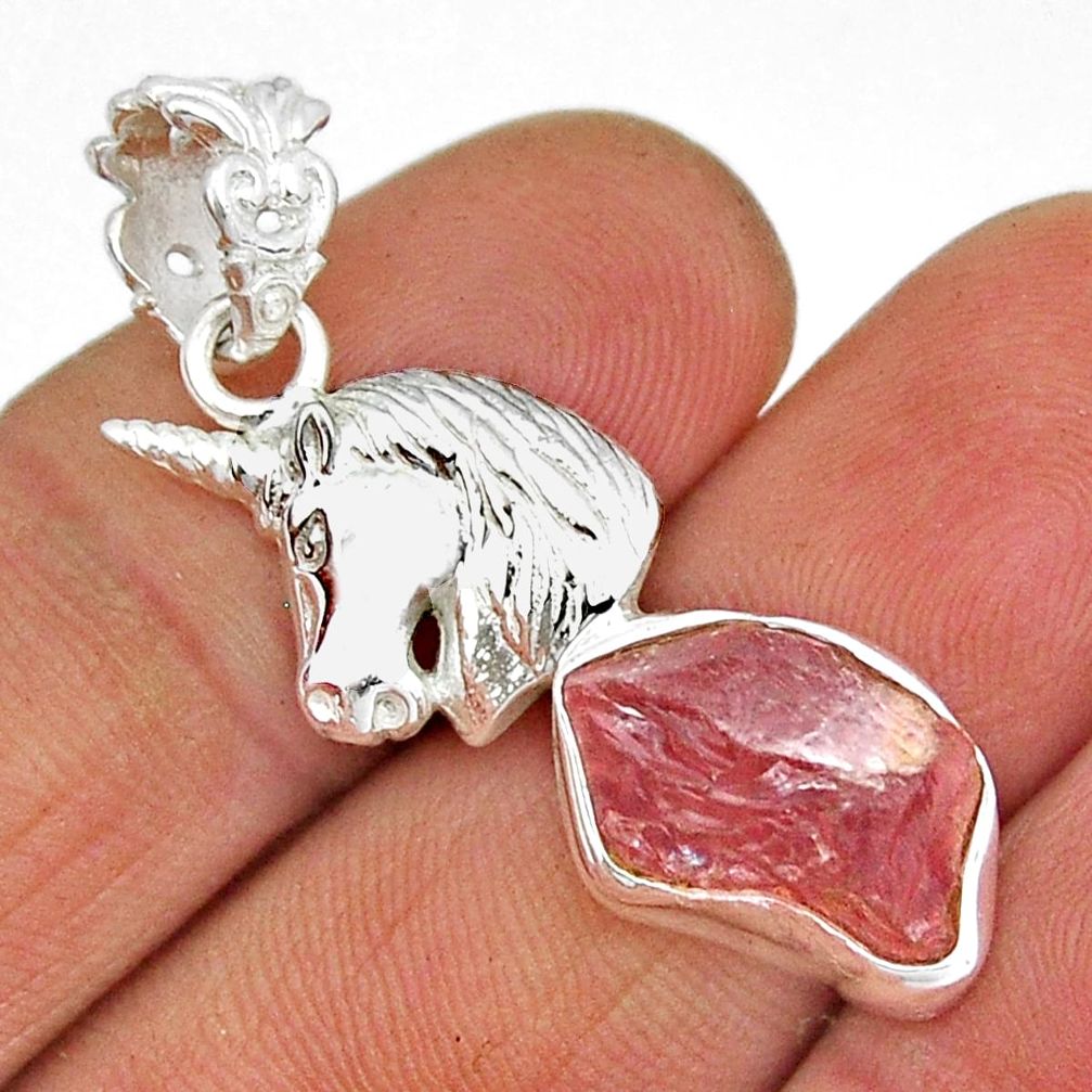 925 sterling silver 7.28cts natural pink rose quartz rough horse pendant y7692