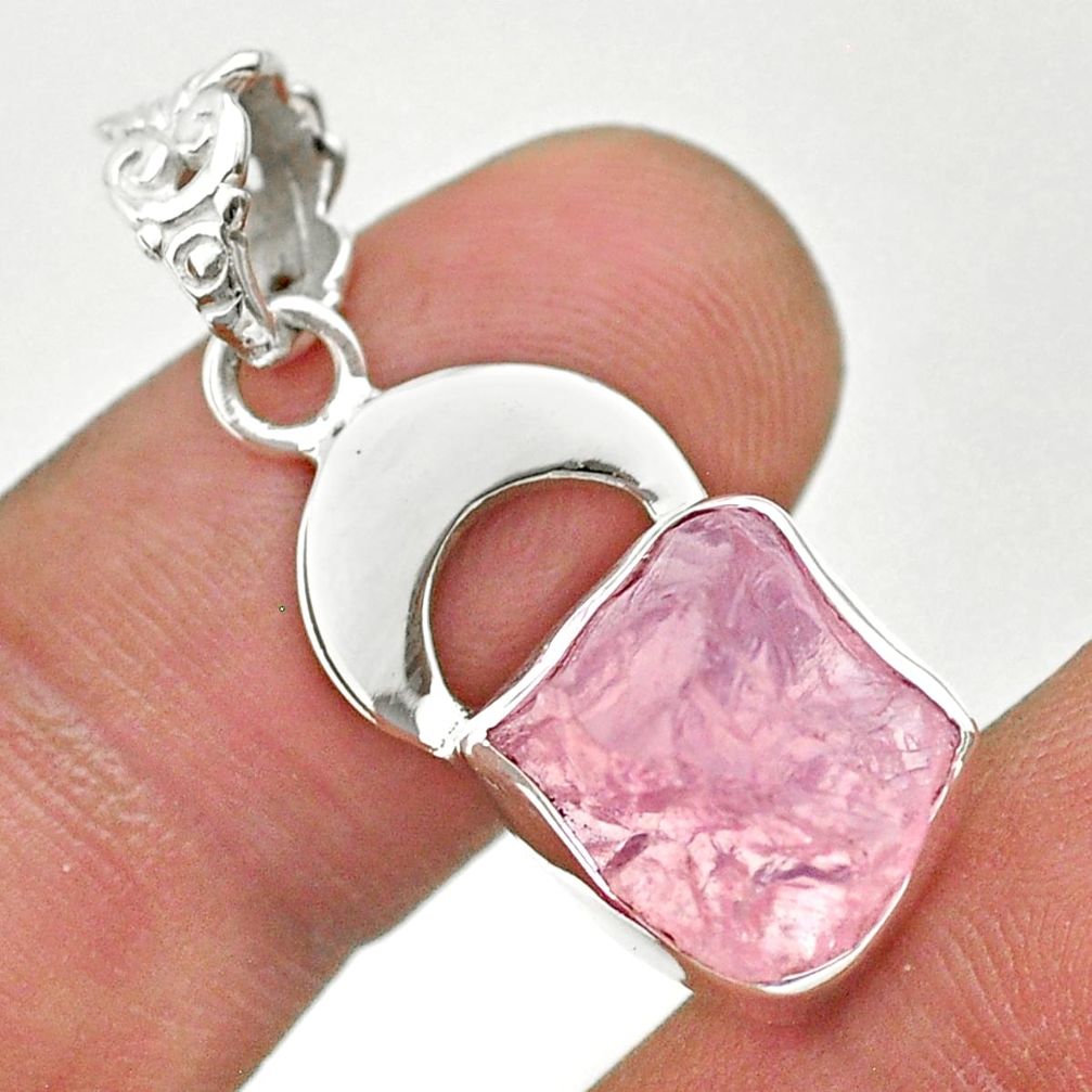 925 sterling silver 7.97cts natural pink rose quartz rough moon pendant t30910