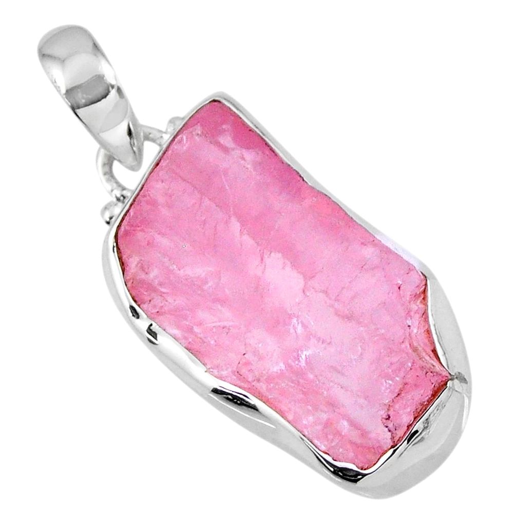 925 sterling silver 15.05cts natural pink rose quartz rough pendant r56569