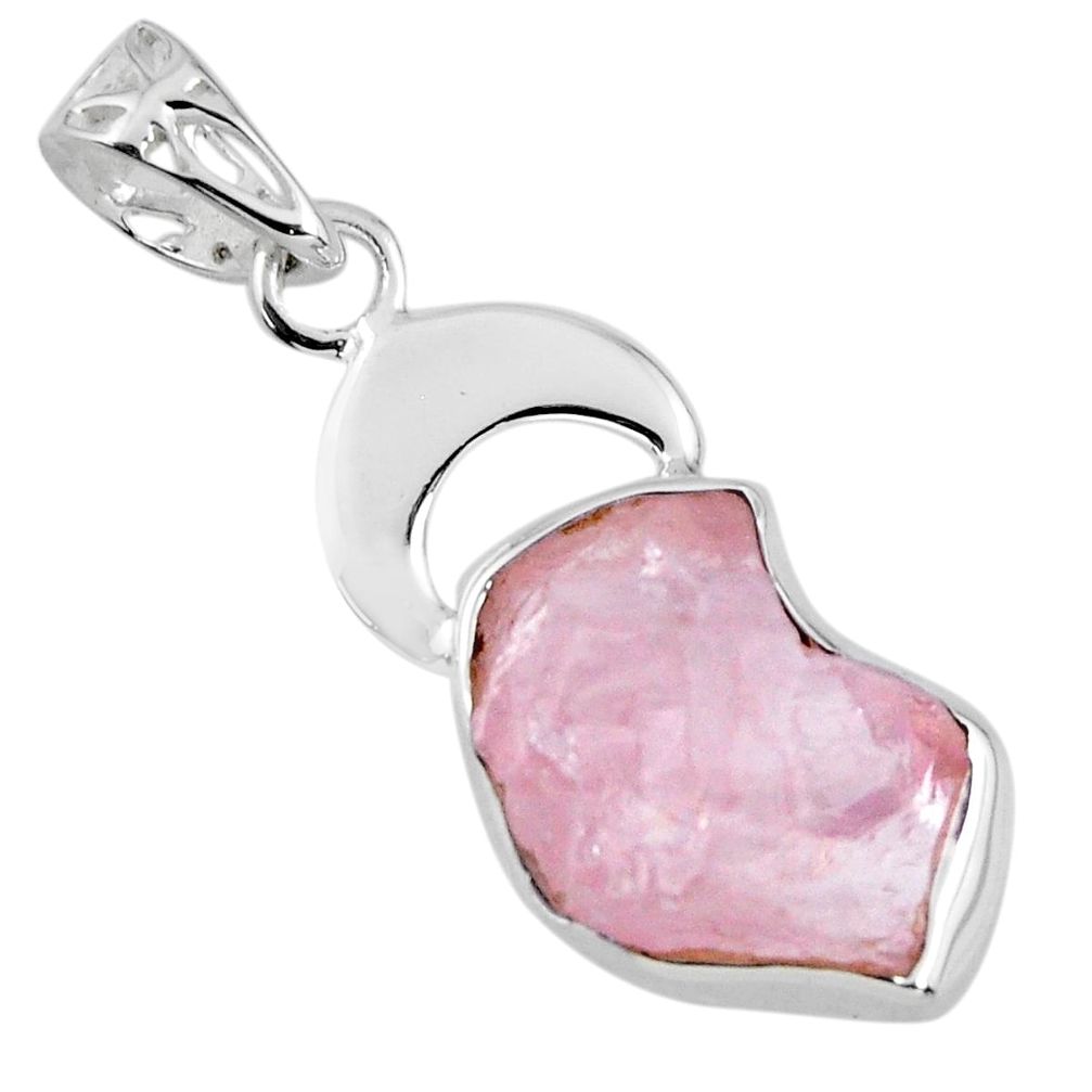 925 sterling silver 8.94cts natural pink rose quartz rough pendant r56819