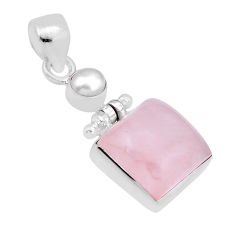 925 sterling silver 6.54cts natural pink rose quartz white pearl pendant n44786
